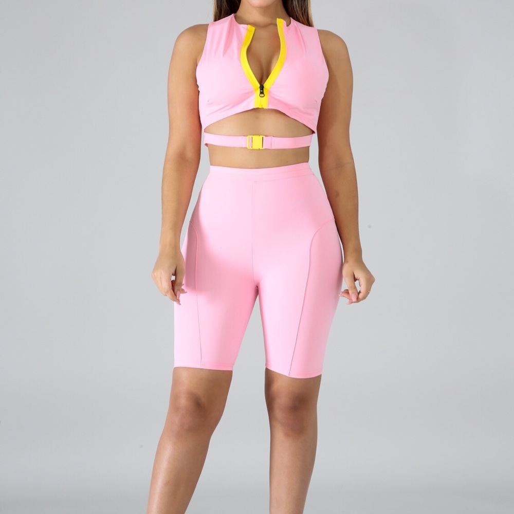 Buckled biker short set